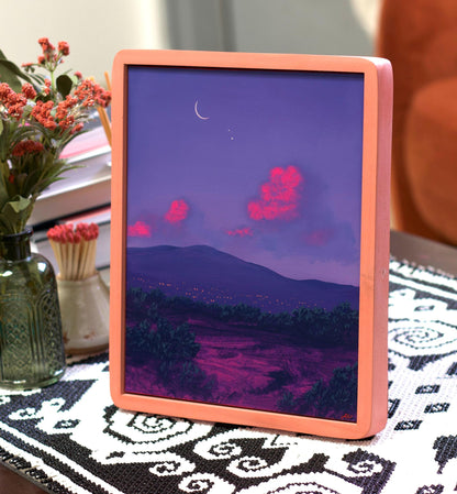 Santa Fe Nocturne II, April 2026 - 8" x 10", Original Southwestern Landscape Painting in Handmade Frame