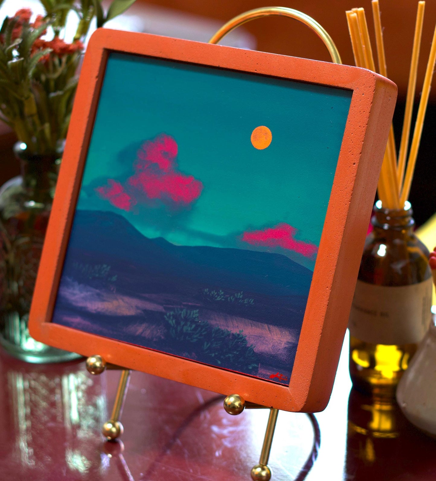 Sangre de Cristo Miniature, April 2026 - 6" x 6" Southwest Landscape Painting in Handmade Frame