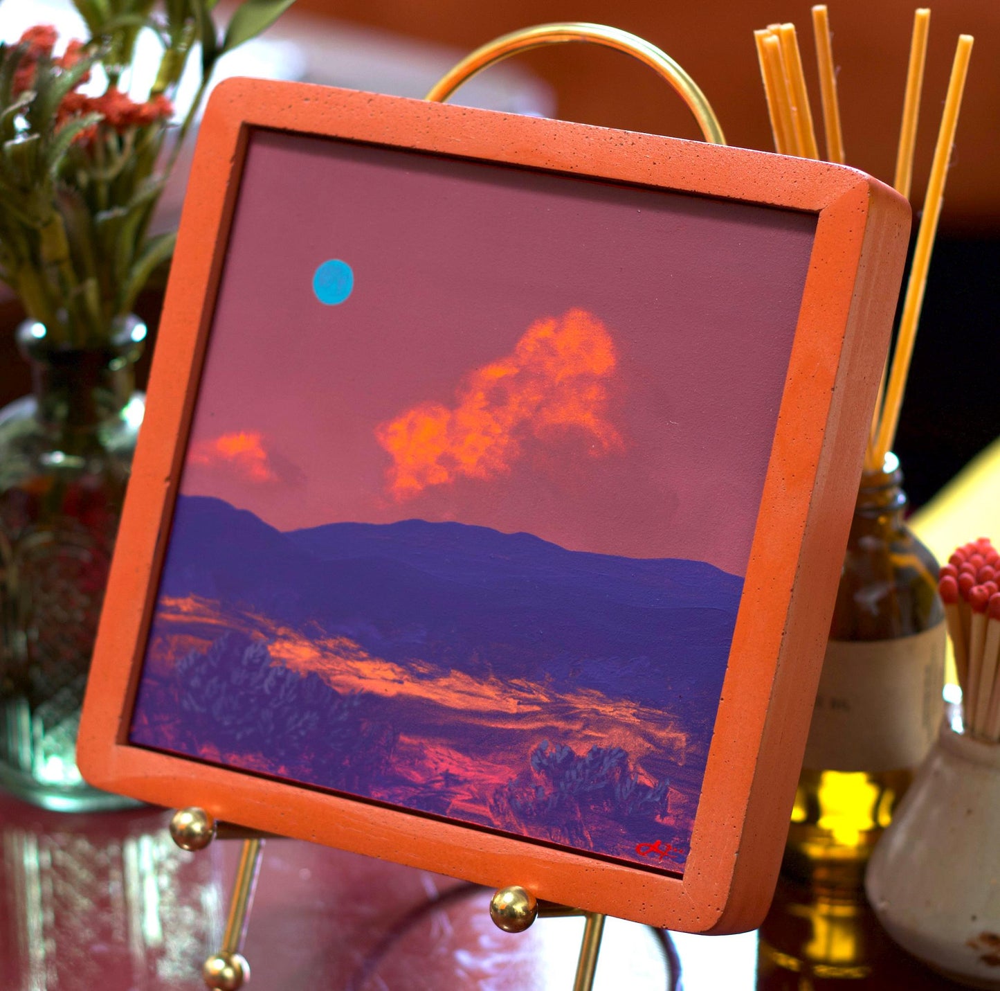 Sangre de Cristo Miniature II, April 2026 - 6" x 6" Southwest Landscape Painting in Handmade Frame