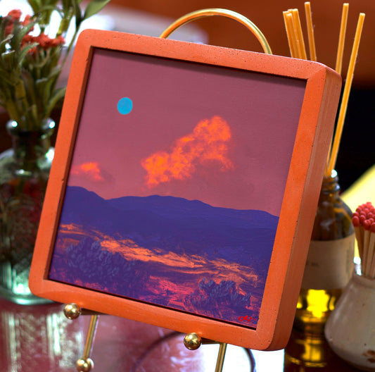 Sangre de Cristo Miniature II, April 2026 - 6" x 6" Southwest Landscape Painting in Handmade Frame