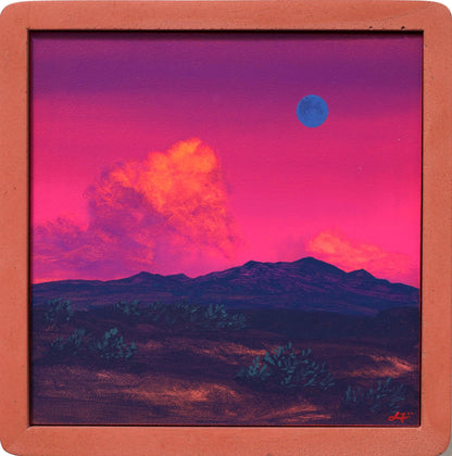 Ortiz Mountains Miniature, April 2026 - 6" x 6" Southwest Landscape Painting in Handmade Frame
