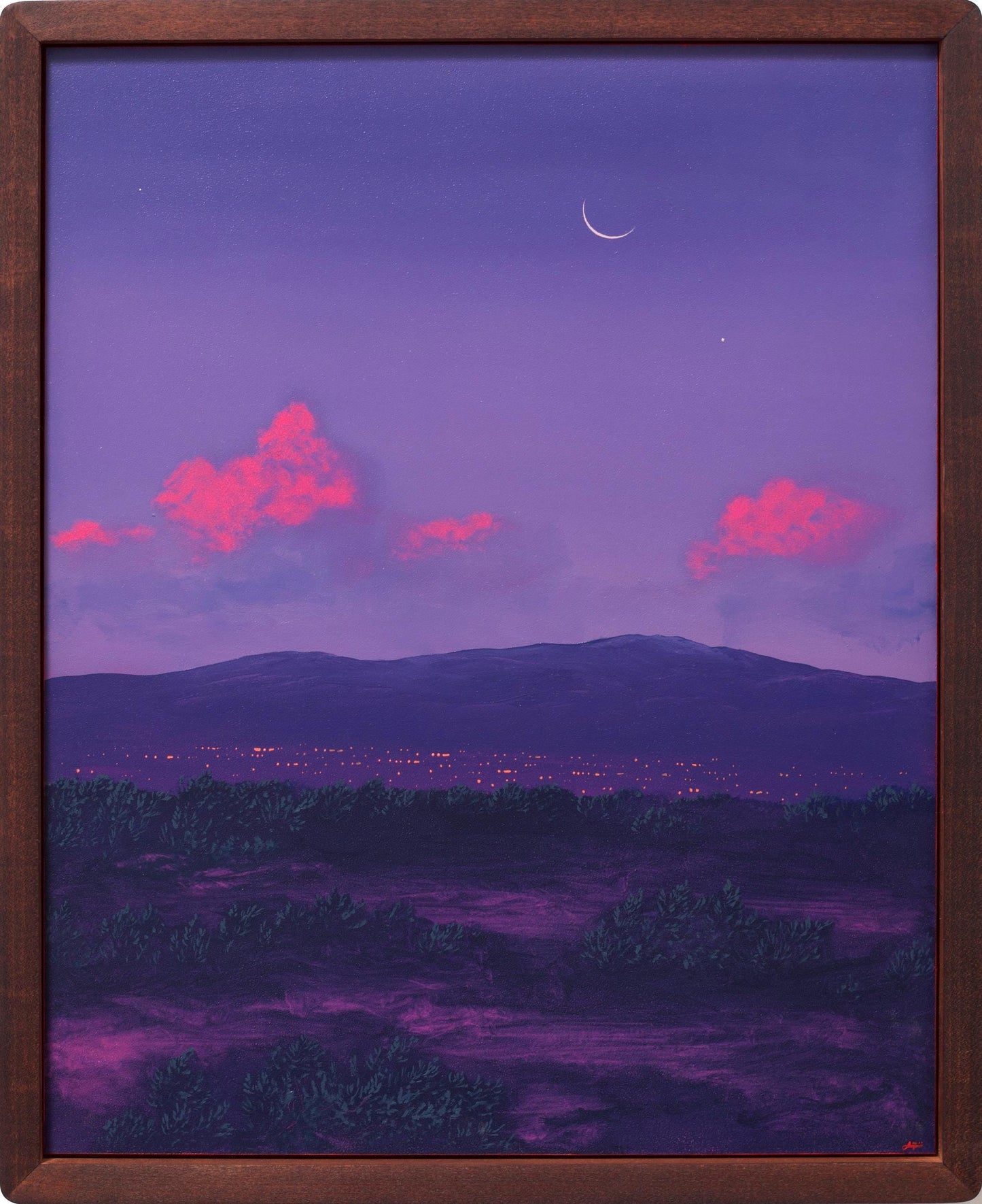 Santa Fe Nocturne I, April 2026 - 16" x 20", Original Southwestern Landscape Painting in Handmade Frame