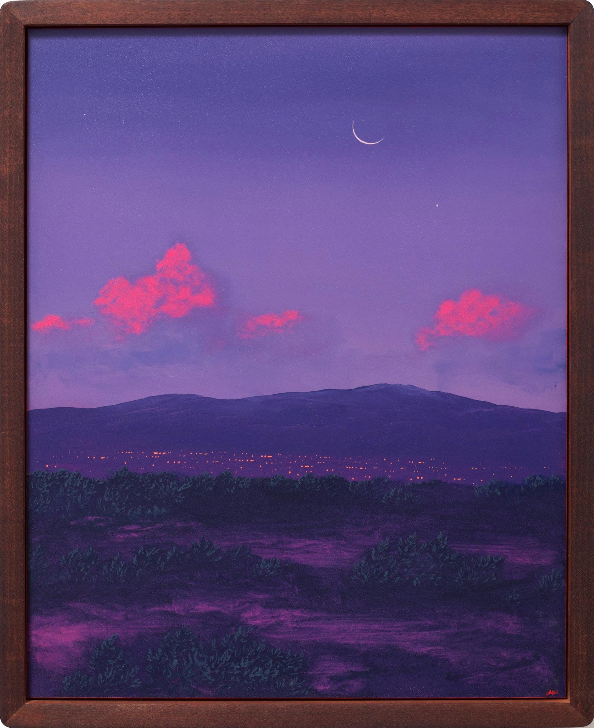 Santa Fe Nocturne I, April 2026 - 16" x 20", Original Southwestern Landscape Painting in Handmade Frame
