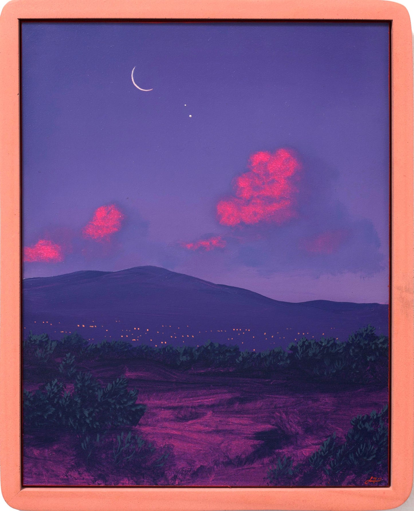 Santa Fe Nocturne II, April 2026 - 8" x 10", Original Southwestern Landscape Painting in Handmade Frame