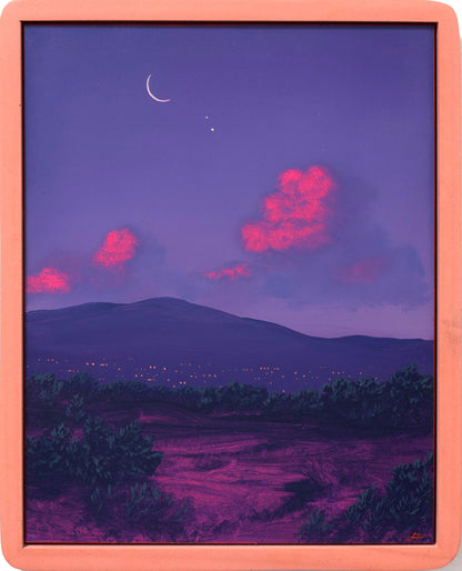 Santa Fe Nocturne II, April 2026 - 8" x 10", Original Southwestern Landscape Painting in Handmade Frame