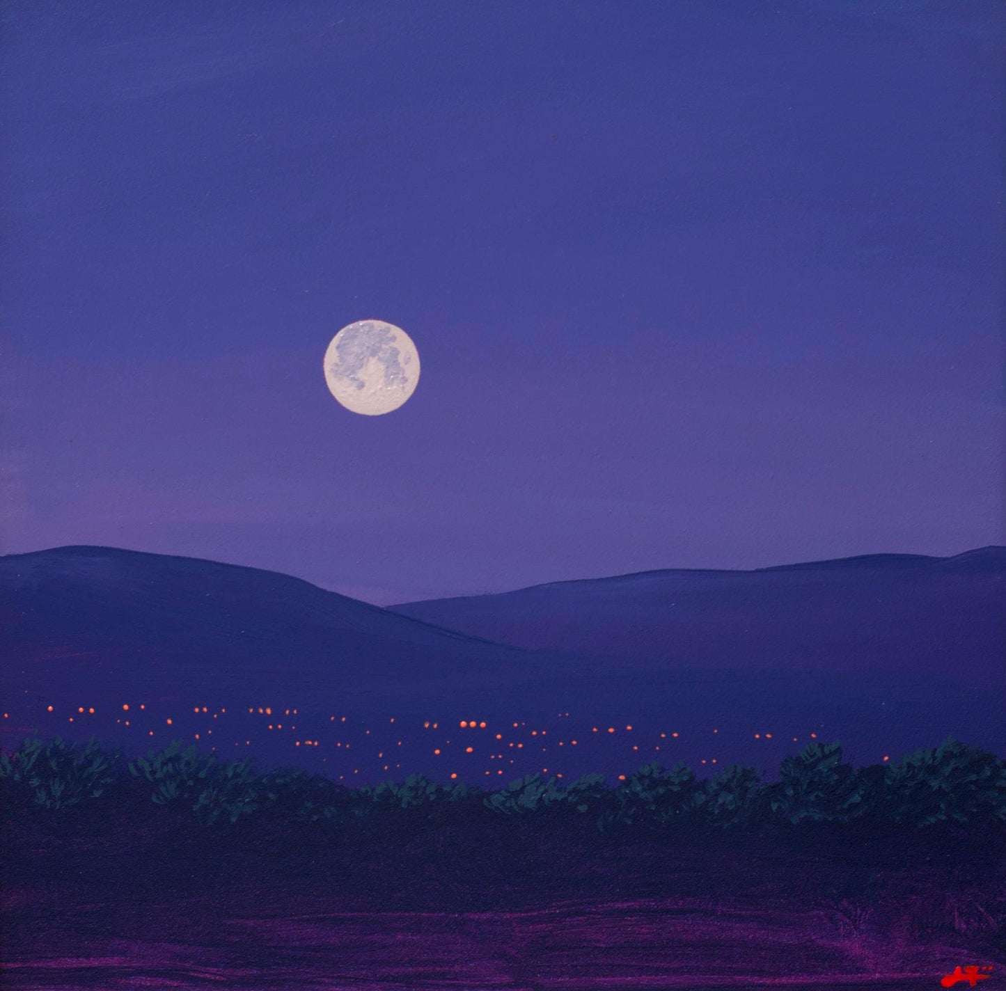 Santa Fe Nocturne III, April 2026 - 8" x 8", Original Southwestern Landscape Painting in Handmade Frame