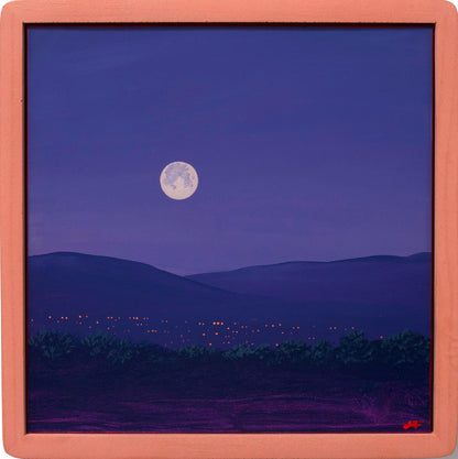 Santa Fe Nocturne III, April 2026 - 8" x 8", Original Southwestern Landscape Painting in Handmade Frame