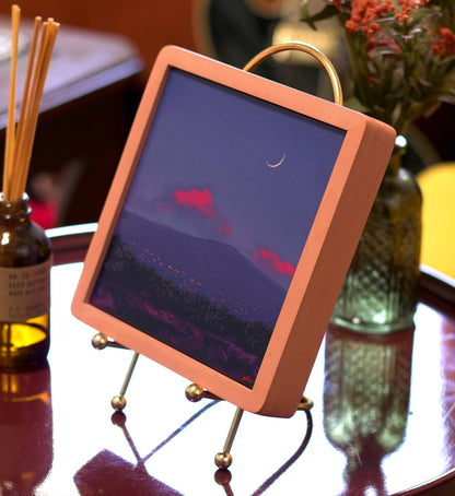 Santa Fe Nocturne Miniature, April 2026 - 6" x 6" Southwest Landscape Painting in Handmade Frame