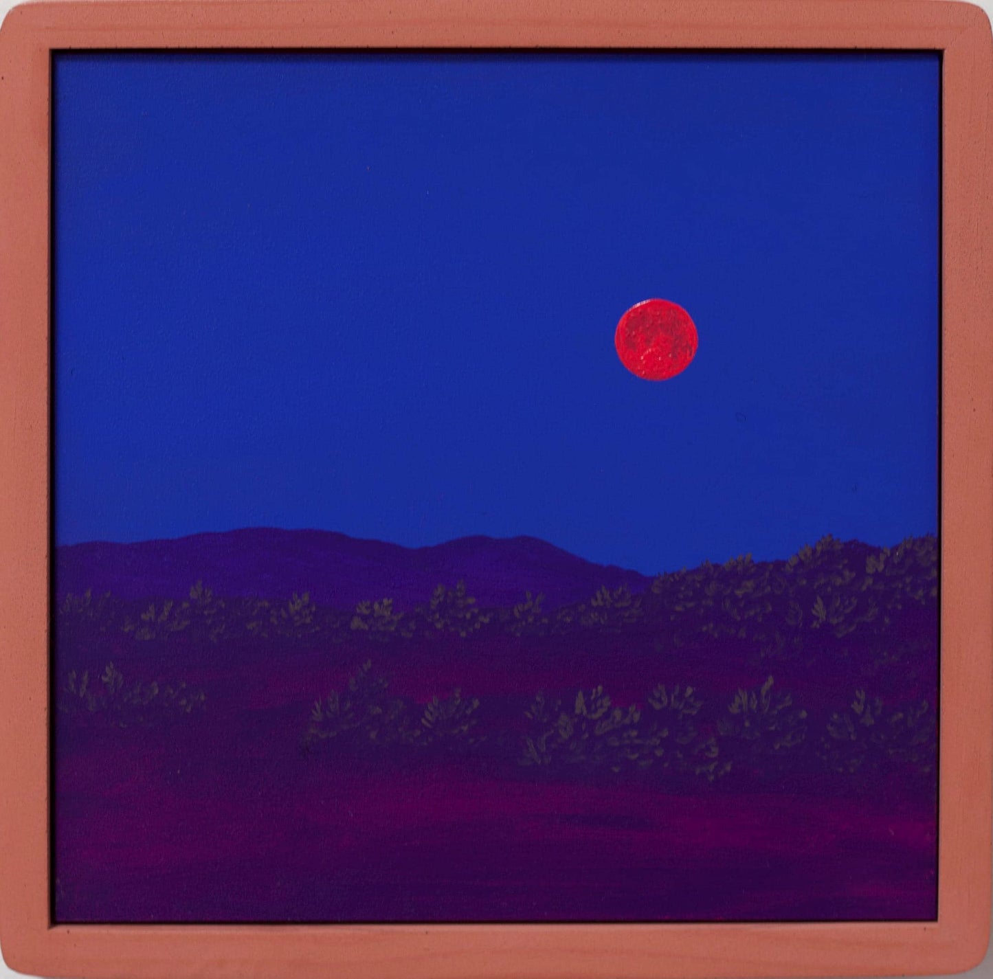 Atalaya w. Sun & Moon Mountains, April 2026 - 8" x 8", Original Southwestern Landscape Painting in Handmade Frame