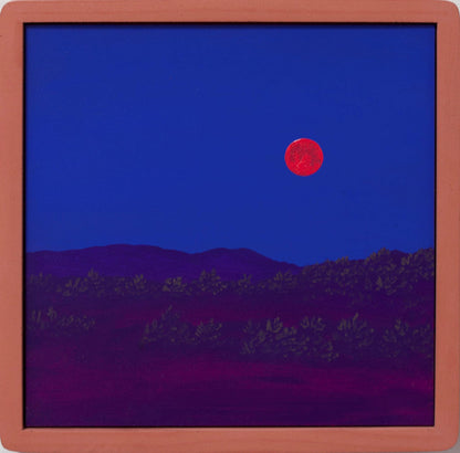 Atalaya w. Sun & Moon Mountains, April 2026 - 8" x 8", Original Southwestern Landscape Painting in Handmade Frame