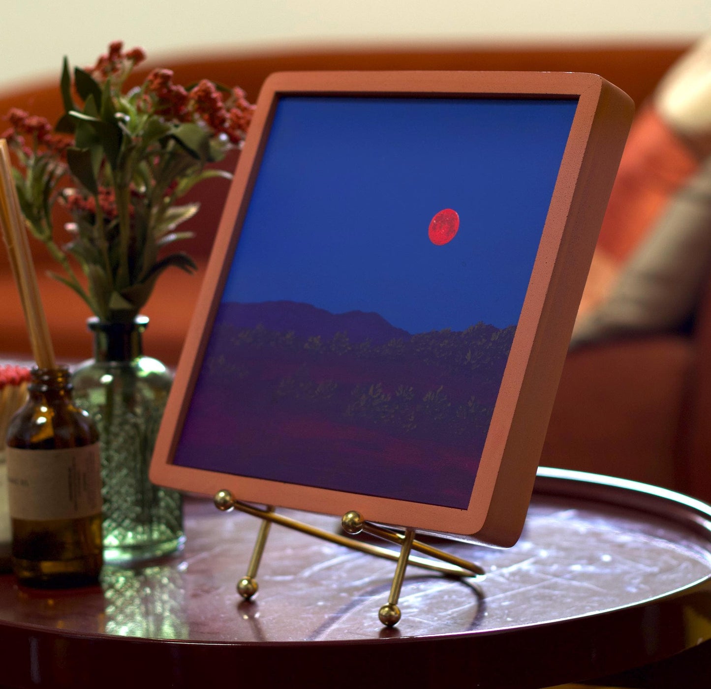 Atalaya w. Sun & Moon Mountains, April 2026 - 8" x 8", Original Southwestern Landscape Painting in Handmade Frame