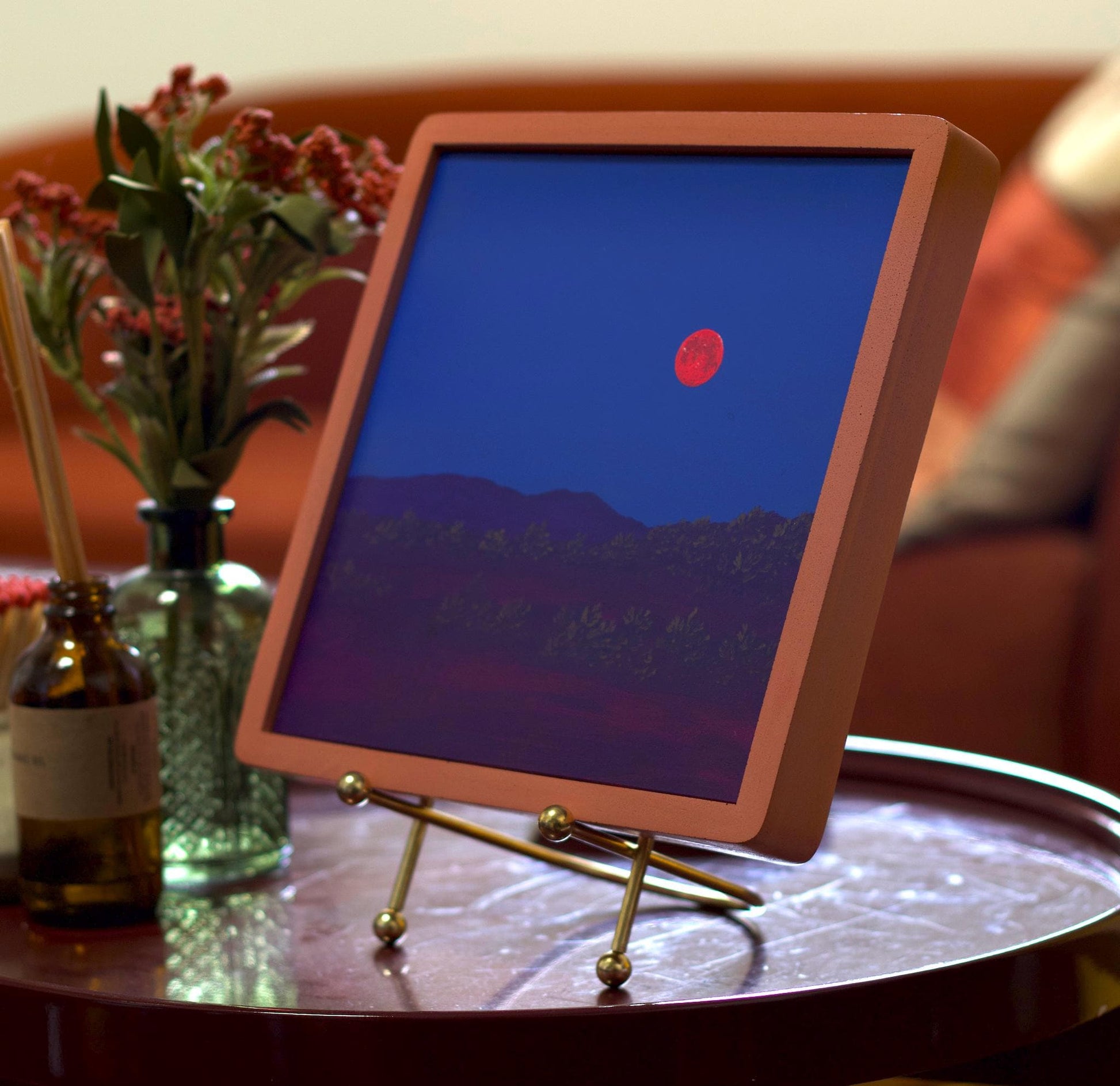 Atalaya w. Sun & Moon Mountains, April 2026 - 8" x 8", Original Southwestern Landscape Painting in Handmade Frame