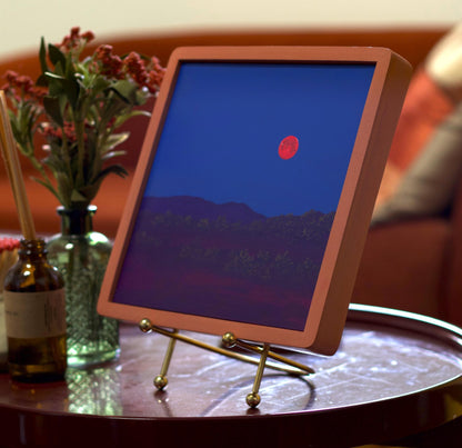 Atalaya w. Sun & Moon Mountains, April 2026 - 8" x 8", Original Southwestern Landscape Painting in Handmade Frame