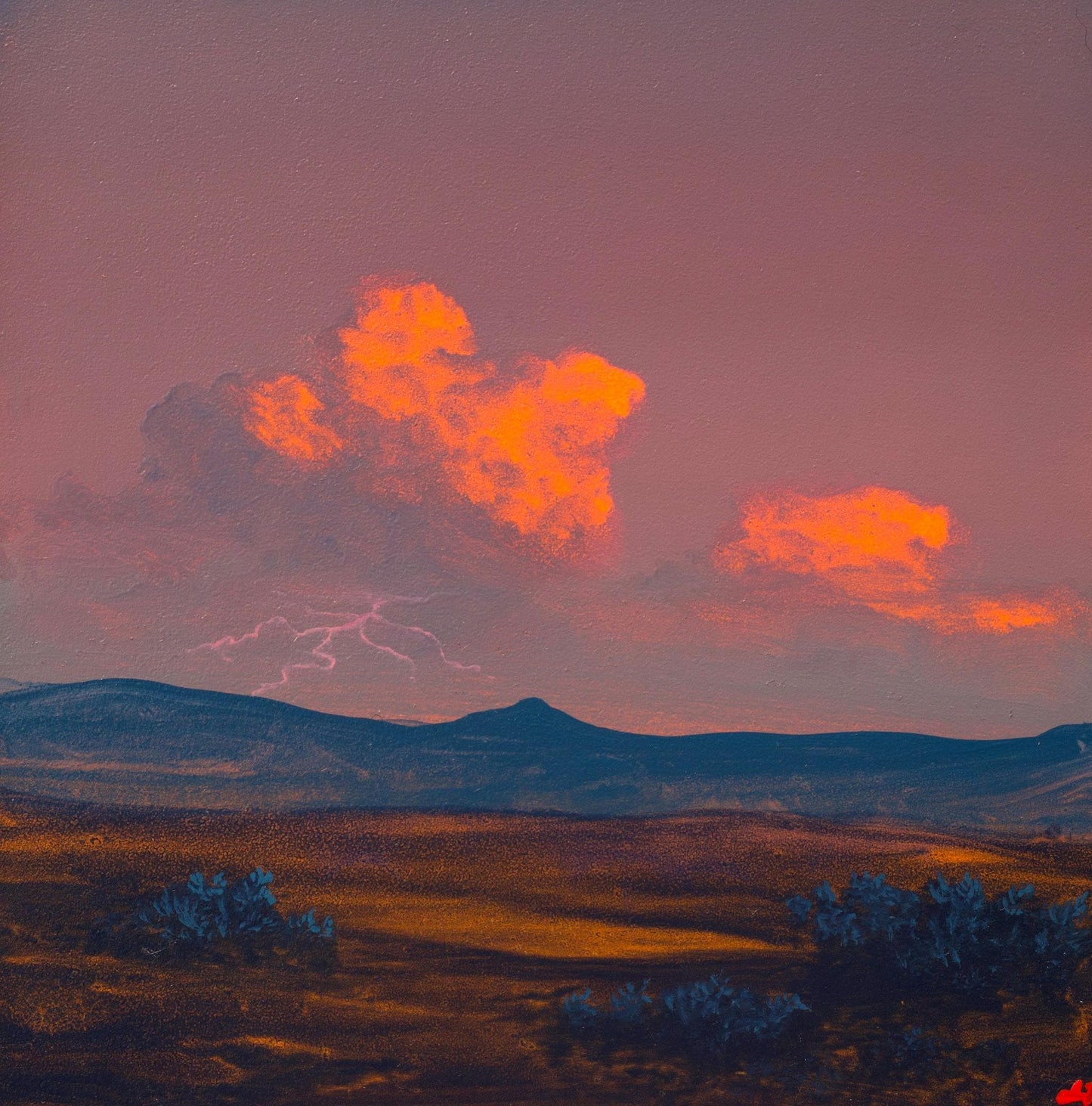 Tetilla Peak w. Thunderhead, May 2026 - 8" x 8", Original Southwestern Landscape Painting in Handmade Frame