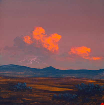 Tetilla Peak w. Thunderhead, May 2026 - 8" x 8", Original Southwestern Landscape Painting in Handmade Frame