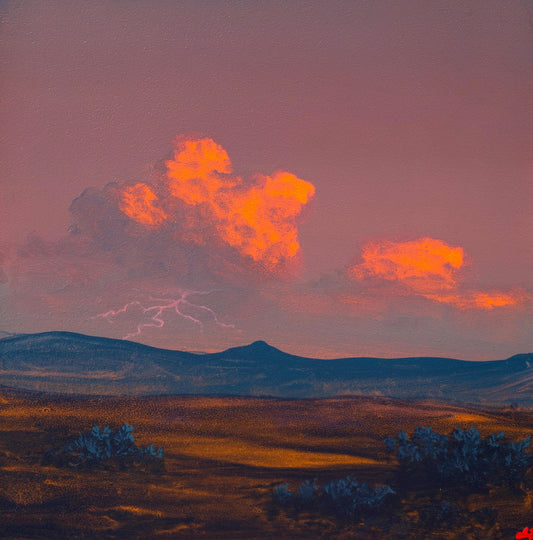 Tetilla Peak w. Thunderhead, May 2026 - 8" x 8", Original Southwestern Landscape Painting in Handmade Frame