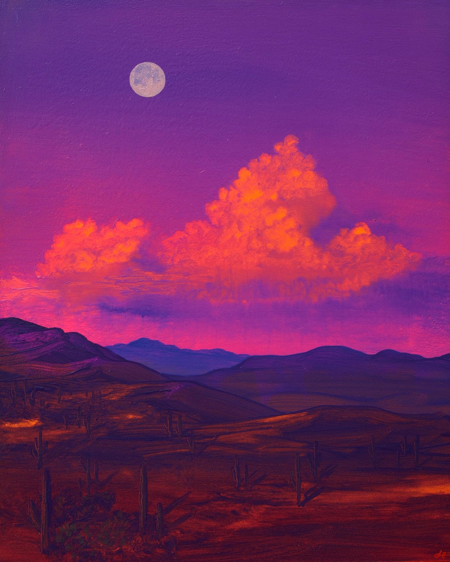 Saguaro National Park No.14 - 8" x 10", Original Southwestern Landscape Painting in Handmade Frame