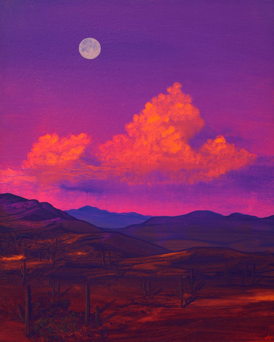 Saguaro National Park No.14 - 8" x 10", Original Southwestern Landscape Painting in Handmade Frame