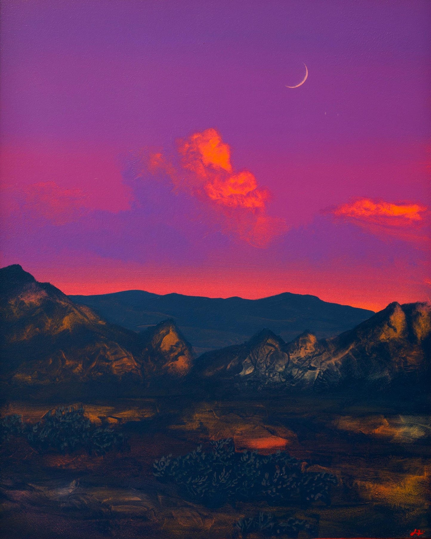 Joshua Tree III, April 2026 - 11" x 14", Original Southwestern Landscape Painting in Handmade Frame