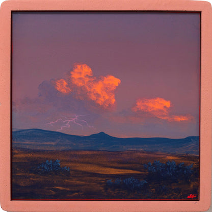 Tetilla Peak w. Thunderhead, May 2026 - 8" x 8", Original Southwestern Landscape Painting in Handmade Frame