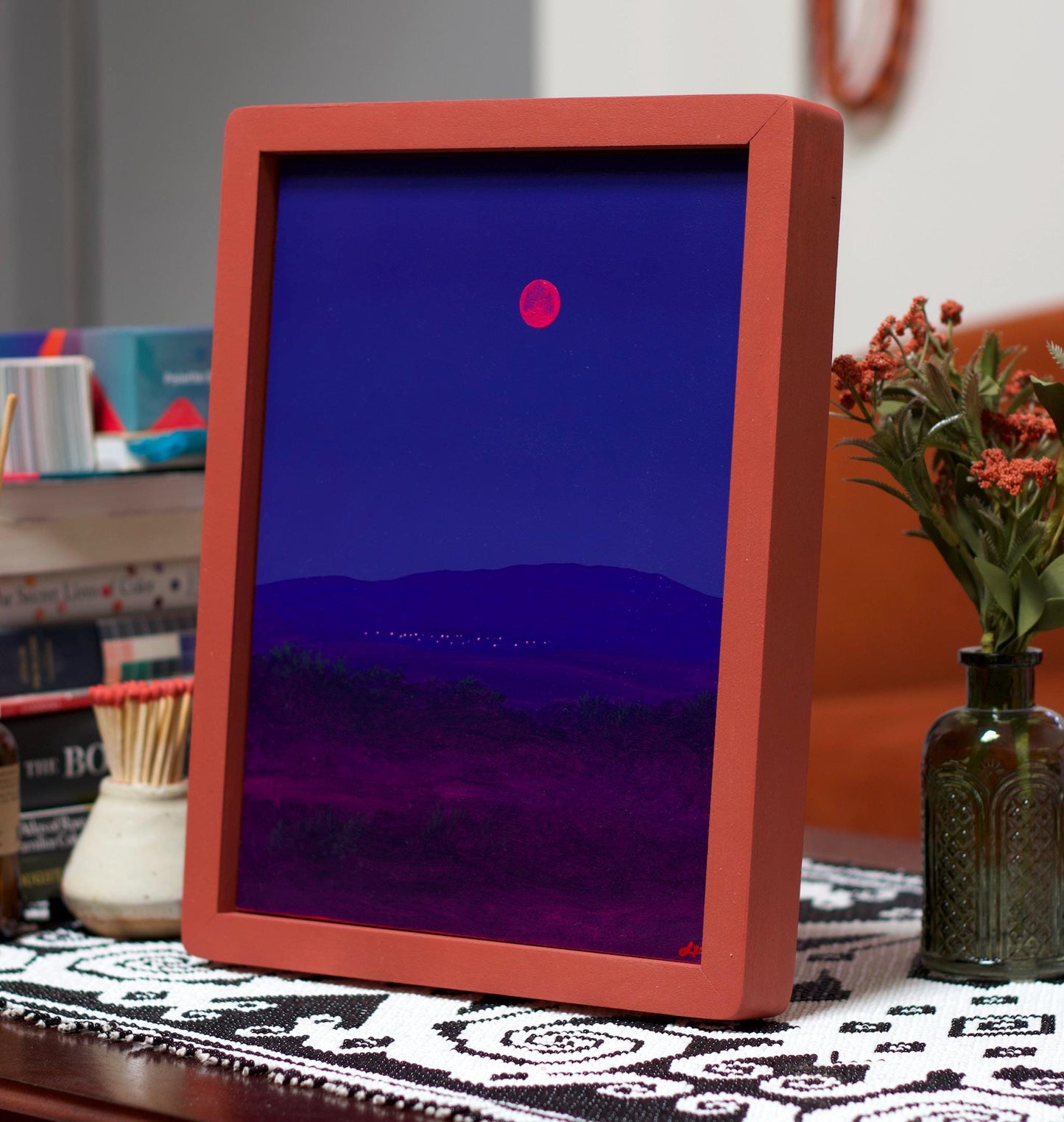 Santa Fe Nocturne I, July 2026 - 11" x 14", Original Southwestern Landscape Painting in Handmade Frame