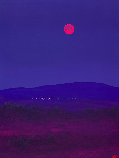 Santa Fe Nocturne I, July 2026 - 11" x 14", Original Southwestern Landscape Painting in Handmade Frame