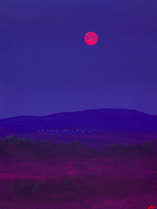 Santa Fe Nocturne I, July 2026 - 11" x 14", Original Southwestern Landscape Painting in Handmade Frame