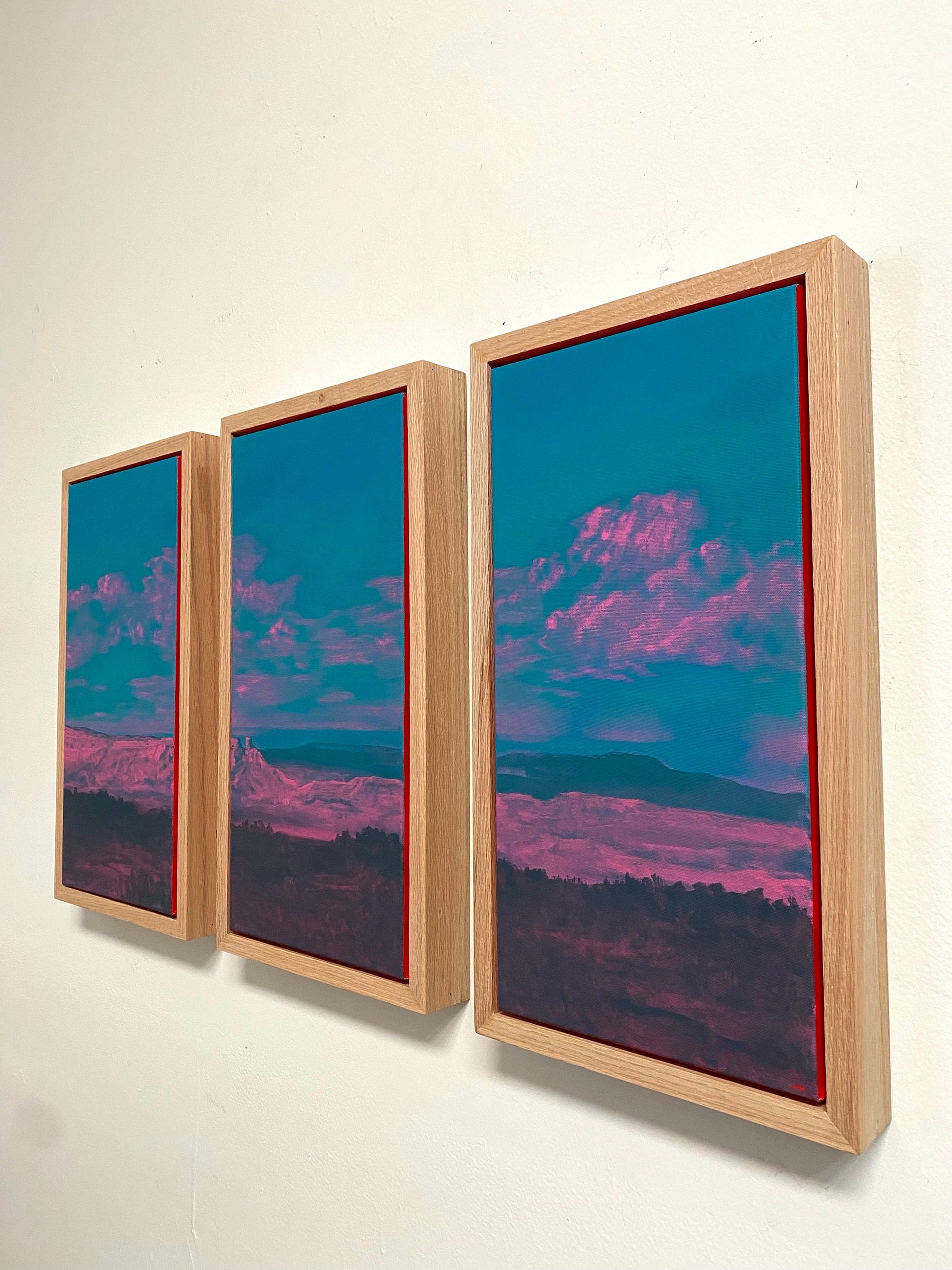 Ghost Ranch Triptych No.1 - Original Oil Paintings - Contemporary Southwest Landscape - Three 10 x 20 inch canvases in handmade frames