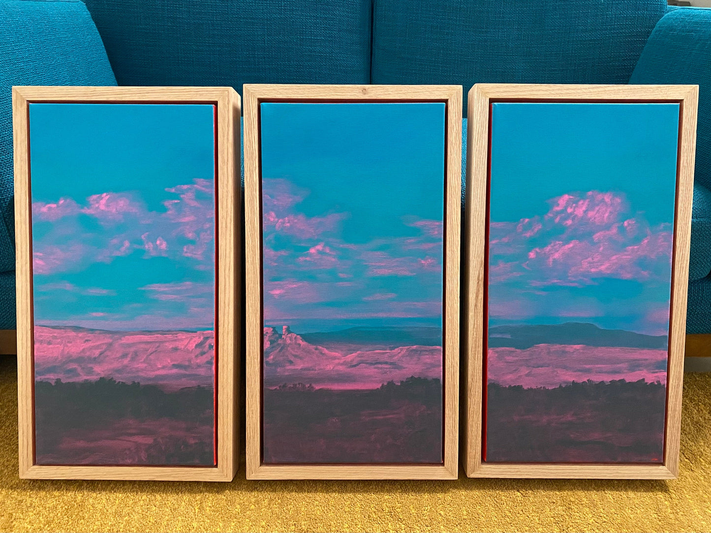 Ghost Ranch Triptych No.1 - Original Oil Paintings - Contemporary Southwest Landscape - Three 10 x 20 inch canvases in handmade frames