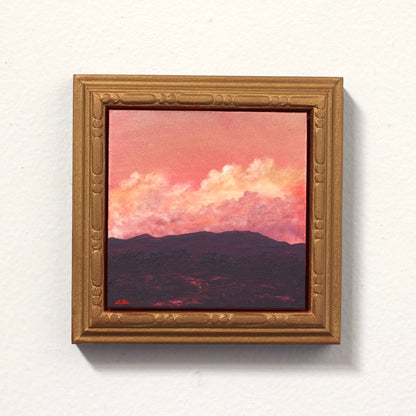 Sangre de Cristo Miniature Series 2, No.17 - Original Southwest Landscape Oil Painting - 4 x 4 inches in handmade wooden frame