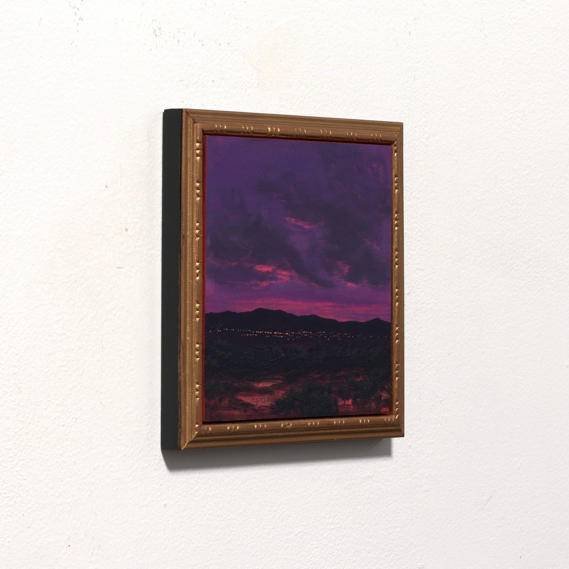 Santa Fe Nocturne Series 04, No.01 - Original Southwest Landscape Oil Painting - 8 x 8 inches in handmade frame