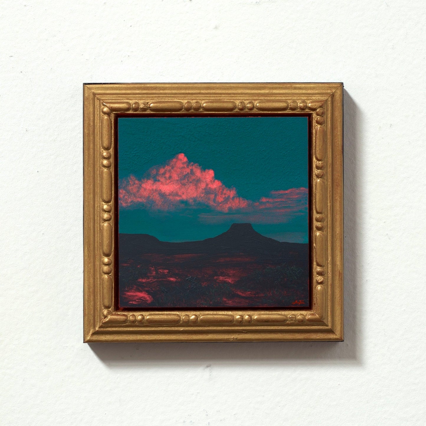 Abiquiú Miniature Series 3, No.2 - Original Southwest Landscape Oil Painting - 4 x 4 inches in handmade wooden frame