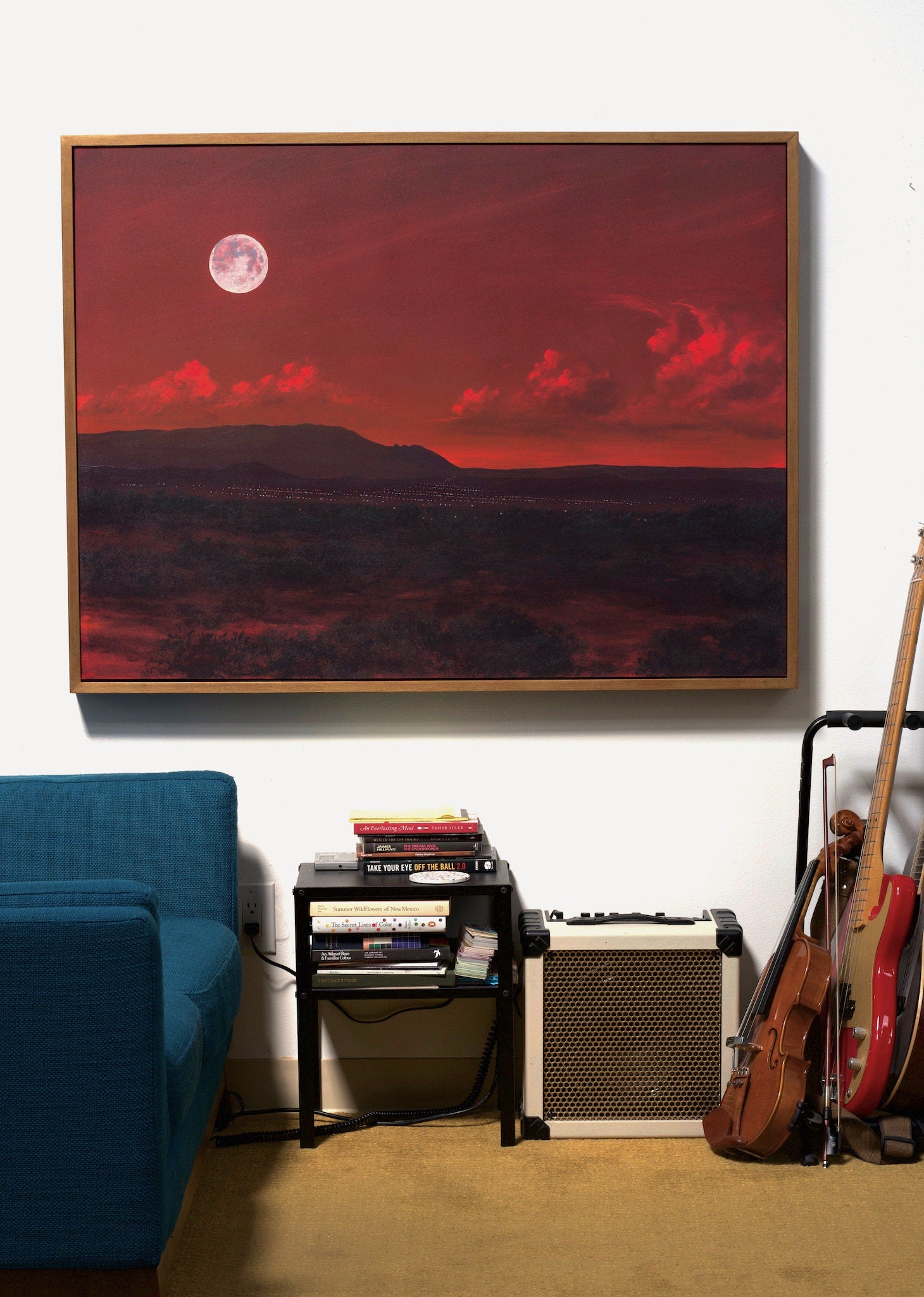 Santa Fe Night Series 3, No.4 - Original Southwest Landscape Oil Painting - 36 x 48 inches in handmade frame