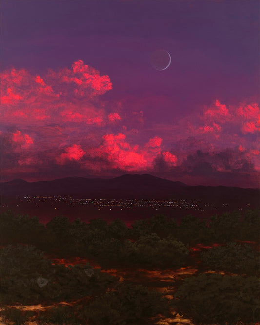 Santa Fe Nocturne Series 4, No.4 - Original Southwest Landscape Oil Painting - 24 x 30 inches in handmade frame