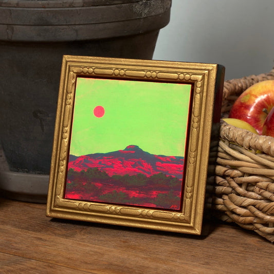 Ghost Ranch Miniature No.3 - Original Southwest Landscape Oil Painting - 4 x 4 inches in handmade wooden frame