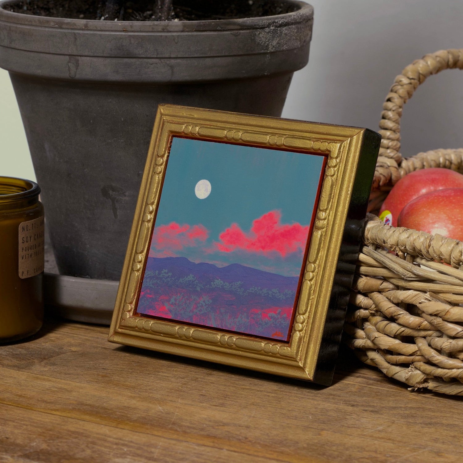 Jemez Miniature Series 3, No.2 - Original Southwest Landscape Oil Painting - 4 x 4 inches in handmade wooden frame