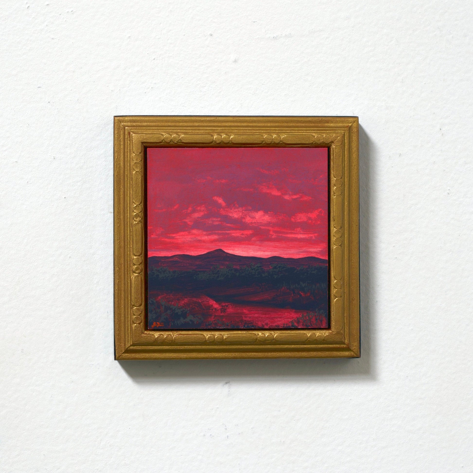 Agua Fria Miniature Series 2, No.5 - Original Southwest Landscape Oil Painting - 4 x 4 inches in handmade wooden frame